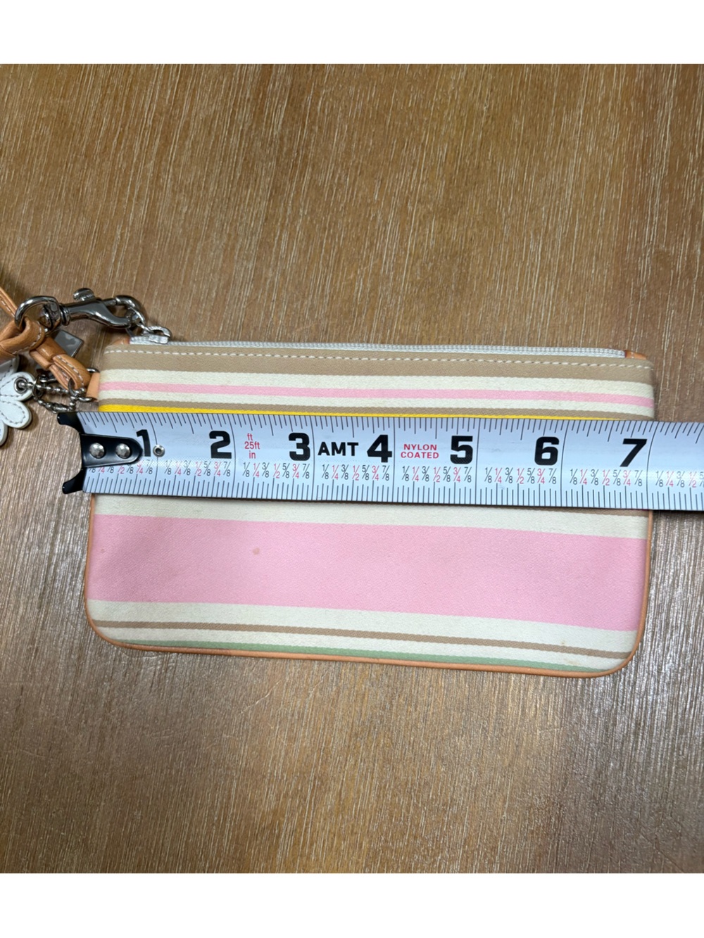 Coach Pink & Multicolor Stripe Wristlet with Daisy Charm - Picture 6 of 8